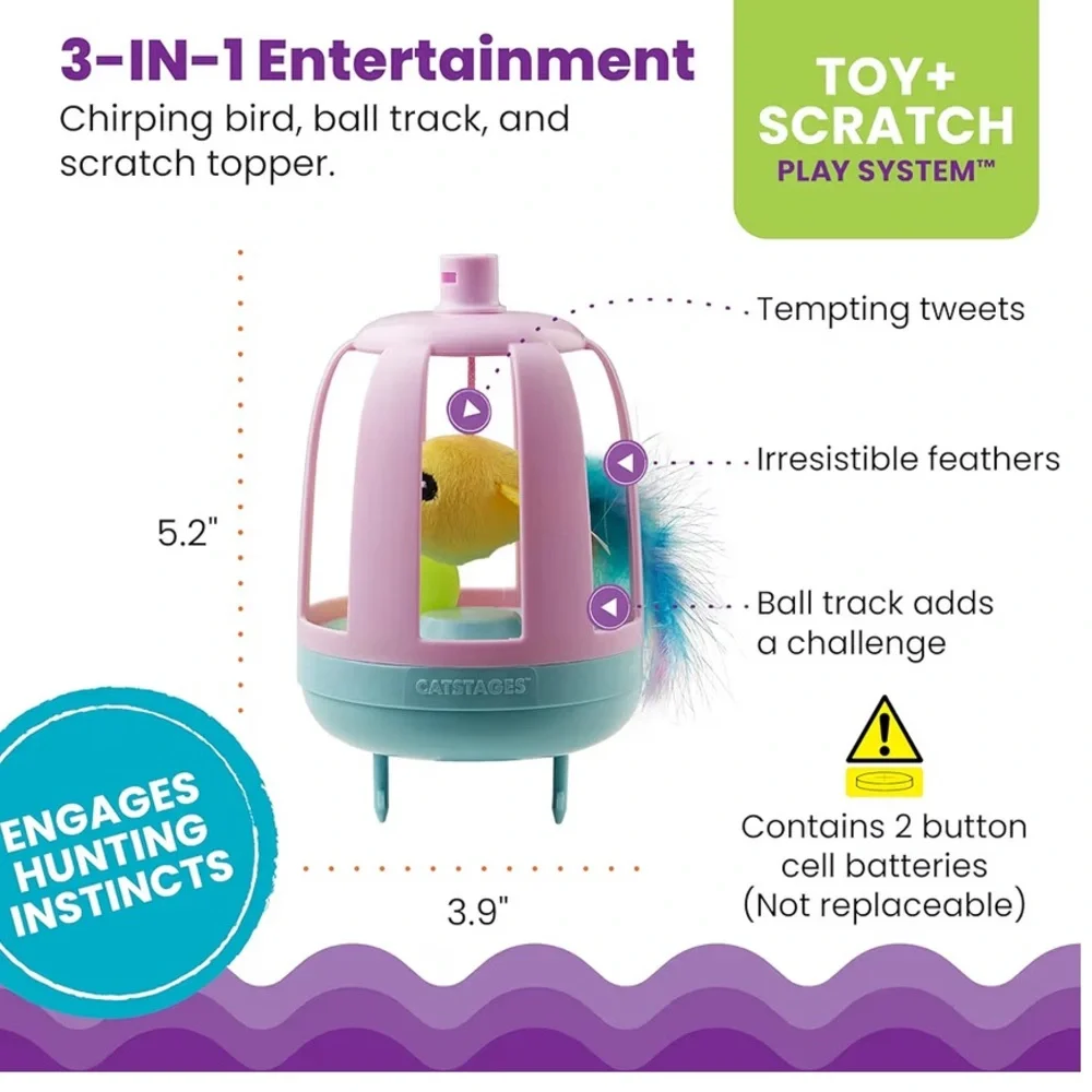 Chirp and tweet bird Pink and Blue Bird Cage Toy for cats cat toy
